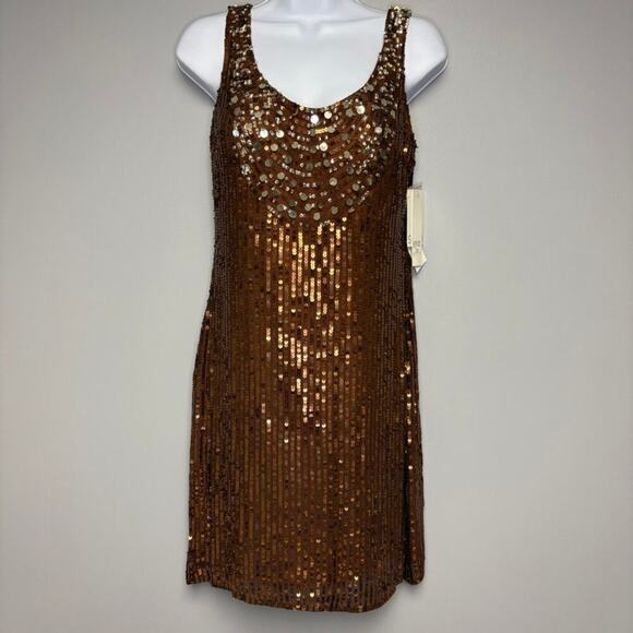 Scala Dresses & Skirts - NWT Scala 100% Silk Bronze Sequin Sleeveless Dress Womens Sz 10